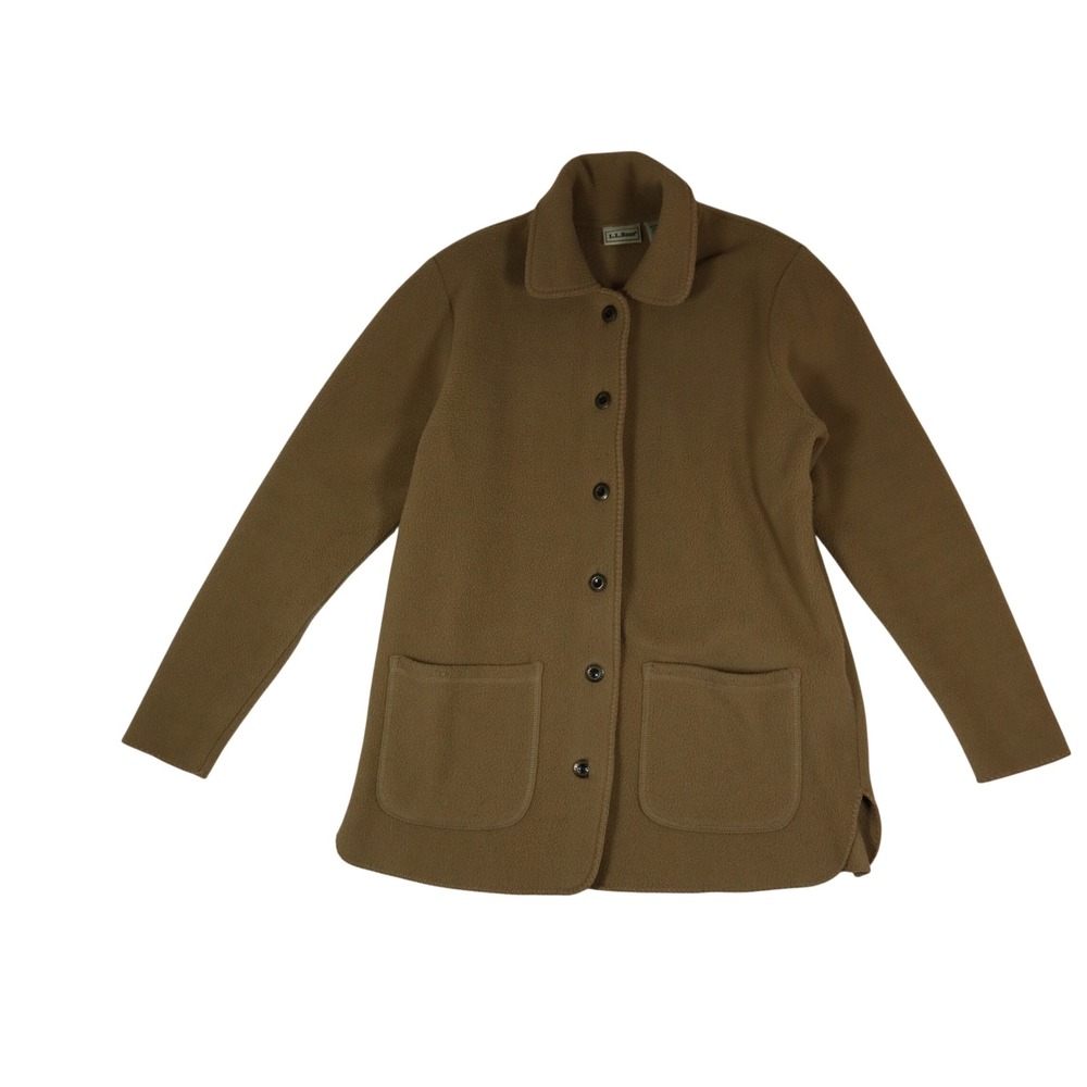 L.L. Bean Fleece Jacket Small Tan Button Gorpcore Granola Outdoor Fall Casual